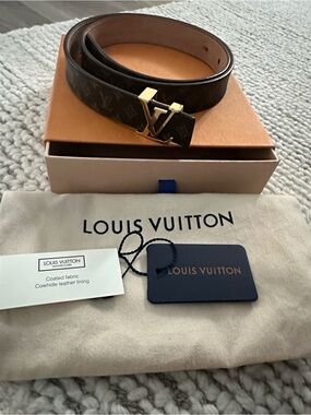 Louis Vuitton Brown Monogram Belt with Gold LV Buckle